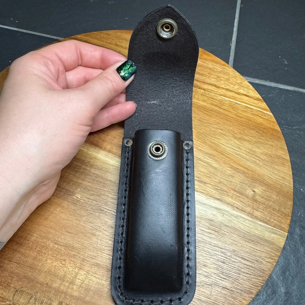 Buck 110 Folding Hunter Knife Sheath Black Leather Belt Loop Snap Closure New
